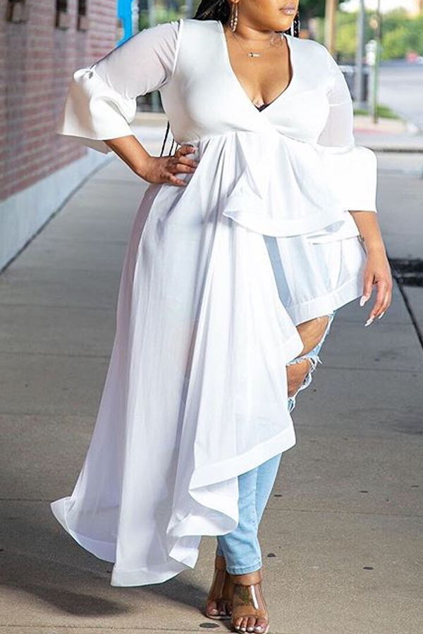 Lovely Casual Asymmetrical White Plus Size Blouse