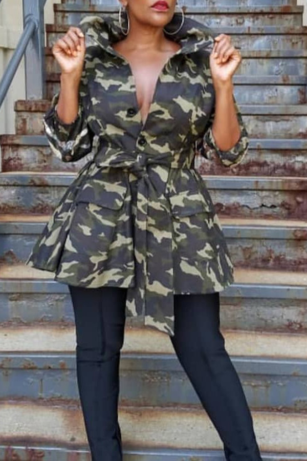 Lovely Casual Camouflage Printed Coat