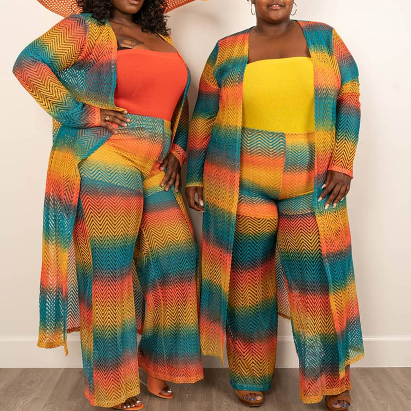 Lovely Casual Striped Multicolor Plus Size Two-piece Pants Set