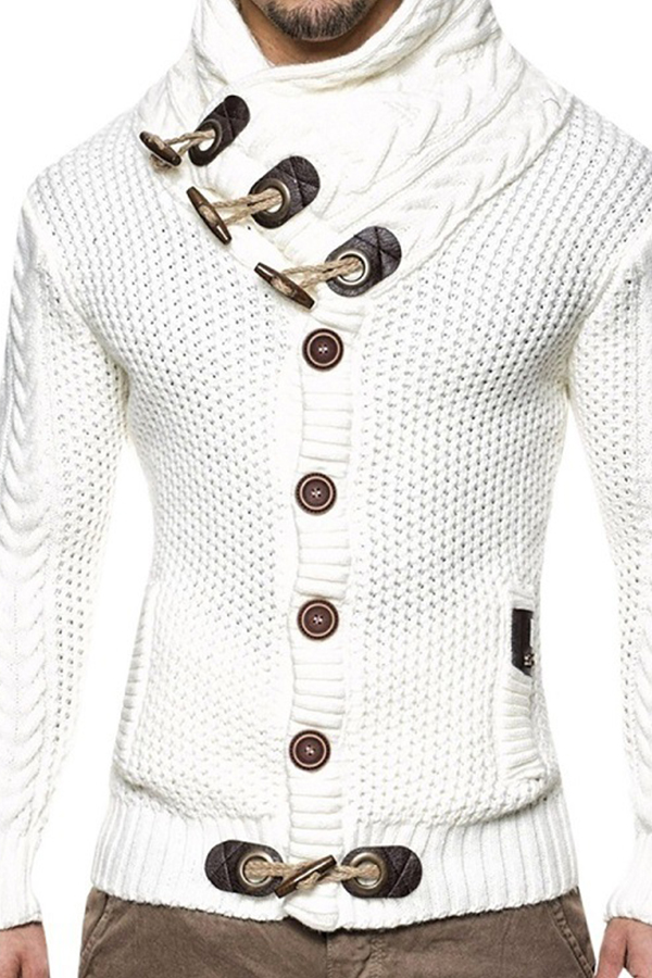 Lovely Casual Buttons White Sweater