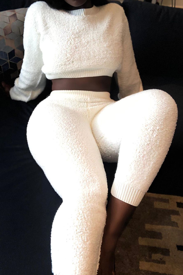 Lovely Trendy Basic White Two-piece Pants Set