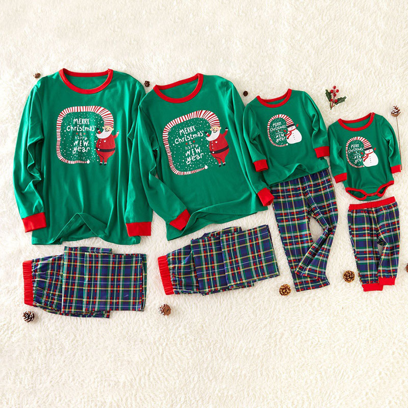 Lovely Family Santa Claus Printed Green Father Two-piece Pants Set