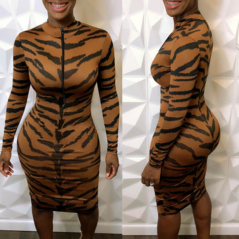 Lovely Casual Printed Brown Knee Length Dress