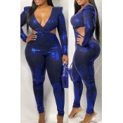 Lovely Sexy Hollow-out Blue One-piece Jumpsuit
