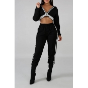 Lovely Leisure Patchwork Black Two-piece Pants Set