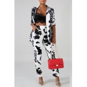 Lovely Trendy Turn-back Collar Printed Black Two-p