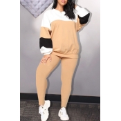 Lovely Casual Patchwork Khaki Two-piece Pants Set