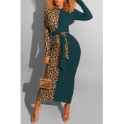 Lovely Casual Leopard Patchwork Blackish Green Ank