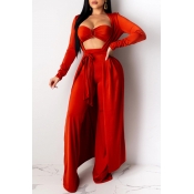 Lovely Sexy Loose Red Three-piece Pants Set