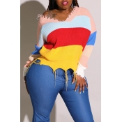 Lovely Casual Striped Multicolor Plus Size Sweater