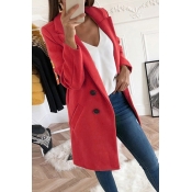 Lovely Casual Basic Buttons Design Red Coat