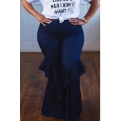 Lovely Casual Flounce Design Deep Blue Plus Size J