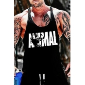 Lovely Casual Letter Printed Black Vest