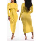 Lovely Casual Knot Design Yellow Ankle Length Dres