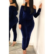 Lovely Leisure Basic Deep Blue Two-piece Pants Set
