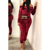 Lovely Leisure Basic Wine Red Two-piece Pants Set