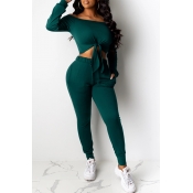 Lovely Casual Knot Design Blackish Green Two-piece