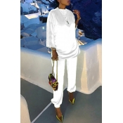 Lovely Leisure Basic White Two-piece Pants Set