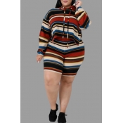 Lovely Casual Hooded Collar Striped Printed Multic