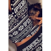 Lovely Casual Printed Black Two-piece Pants Set