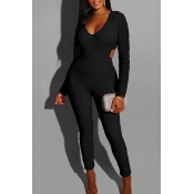 Lovely Trendy Hollow-out Black One-piece Jumpsuit