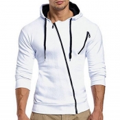 Lovely Leisure Patchwork Zipper Design White Hoodi