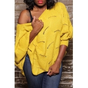 Lovely Casual Hollow-out Yellow Sweater