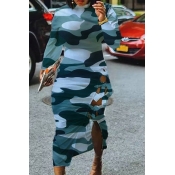 Lovely Casual Camouflage Printed Mid Calf Dress