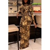 Lovely Casual Leopard Printed Yellow Floor Length 