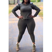 Lovely Casual Basic Army Green Plus Size Two-piece