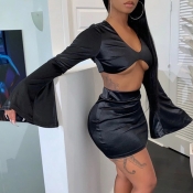 Lovely Sexy Crop Top White Two-piece Skirt Set