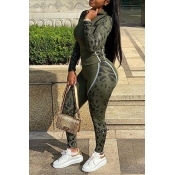 Lovely Sportswear Patchwork Army Green Two-piece P