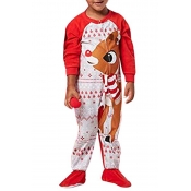 Lovely Casual O Neck Printed Red Boys Jumpsuit