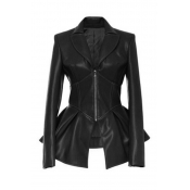 Lovely Casual Flounce Black Coat