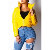 Lovely Casual Zipper Design Yellow Parkas