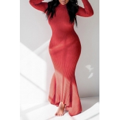 Lovely Casual Skinny Wine Red Floor Length Trumpet