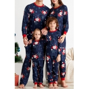 Lovely Family Santa Claus Printed Blue Mother Two-