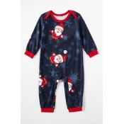 Lovely Family Santa Claus Printed Blue Baby One-pi