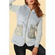 Lovely Trendy Patchwork Grey Cotton Coat