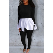Lovely Casual Patchwork Black Two-piece Pants Set