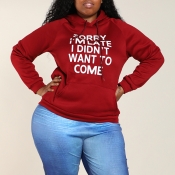 Lovely Casual Letter Printed Wine Red Plus Size Ho