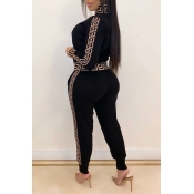 Lovely Casual Patchwork Black Two-piece Pants Set