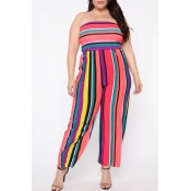 Lovely Casual Striped Multicolor Plus Size One-Pie