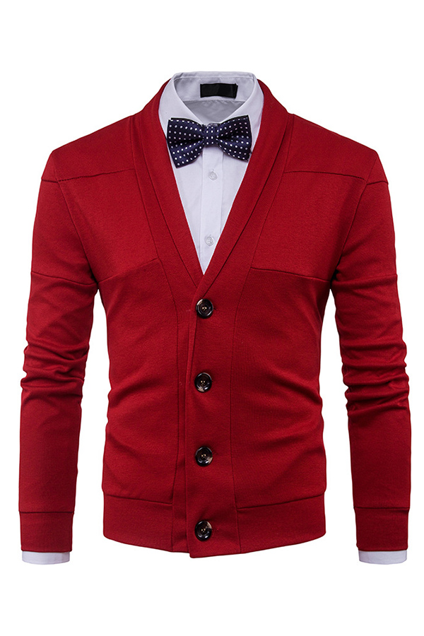 Lovely Chic Buttons Design Red Cardigan(Without Shirt)