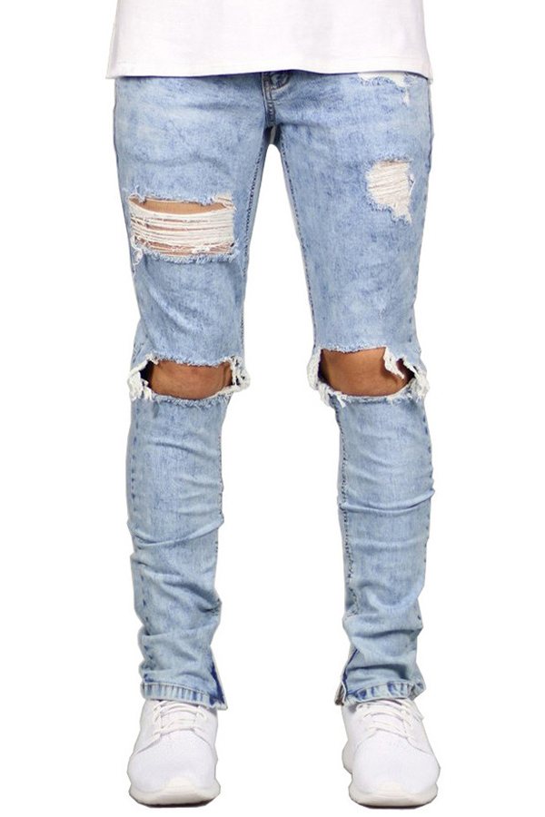 Lovely Trendy Hollow-out Baby Blue Jeans
