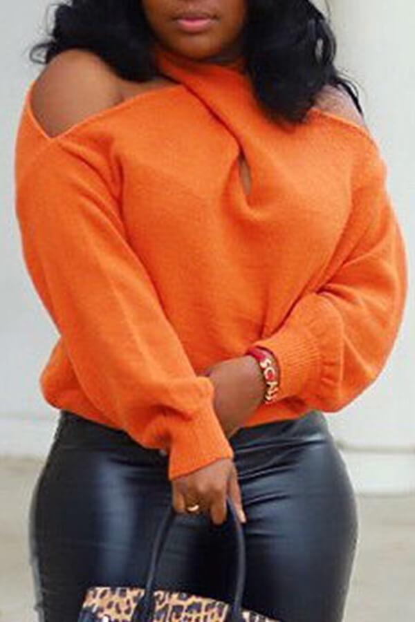 Lovely Casual Cross-over Design Orange Sweater