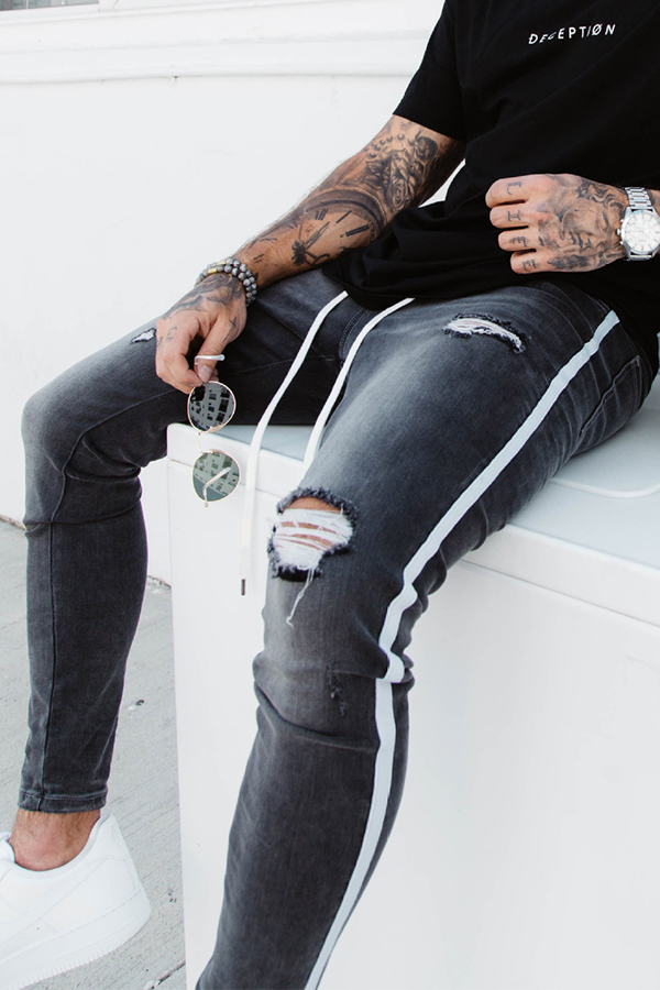 Lovely Casual Broken Holes Grey Jeans