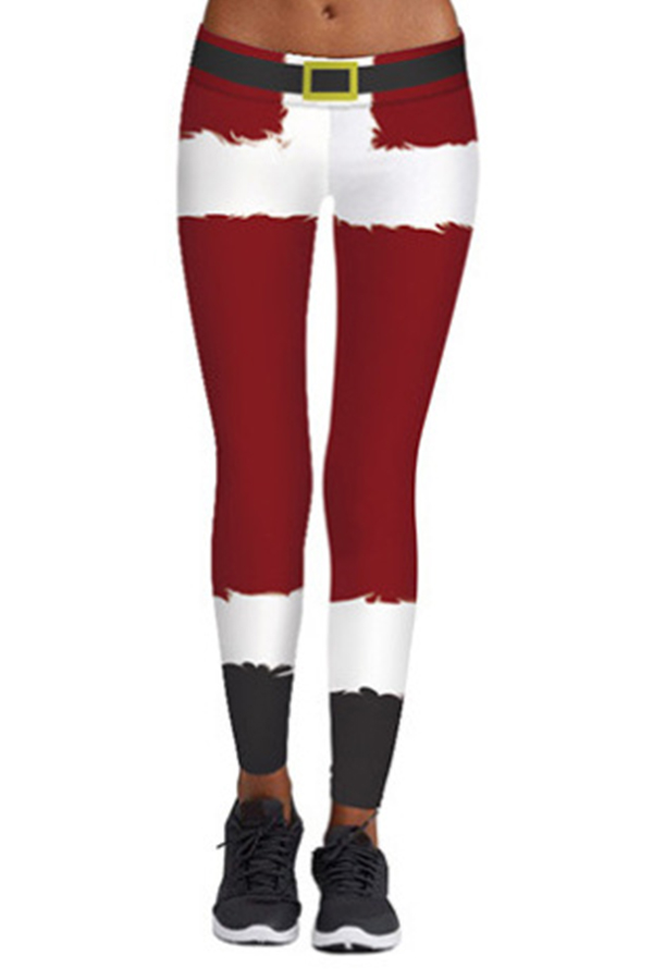 Lovely Christmas Day Printed Red Leggings