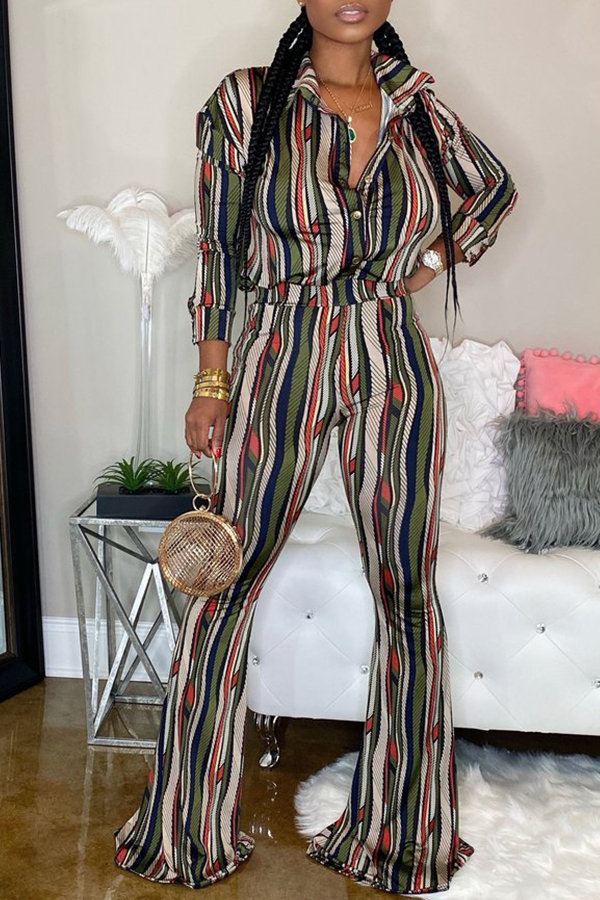 Lovely Casual Striped Printed Multicolor Two-piece Pants Set