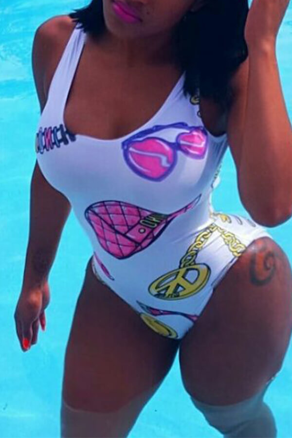 LW Chain Print Backless One-piece Swimsuit